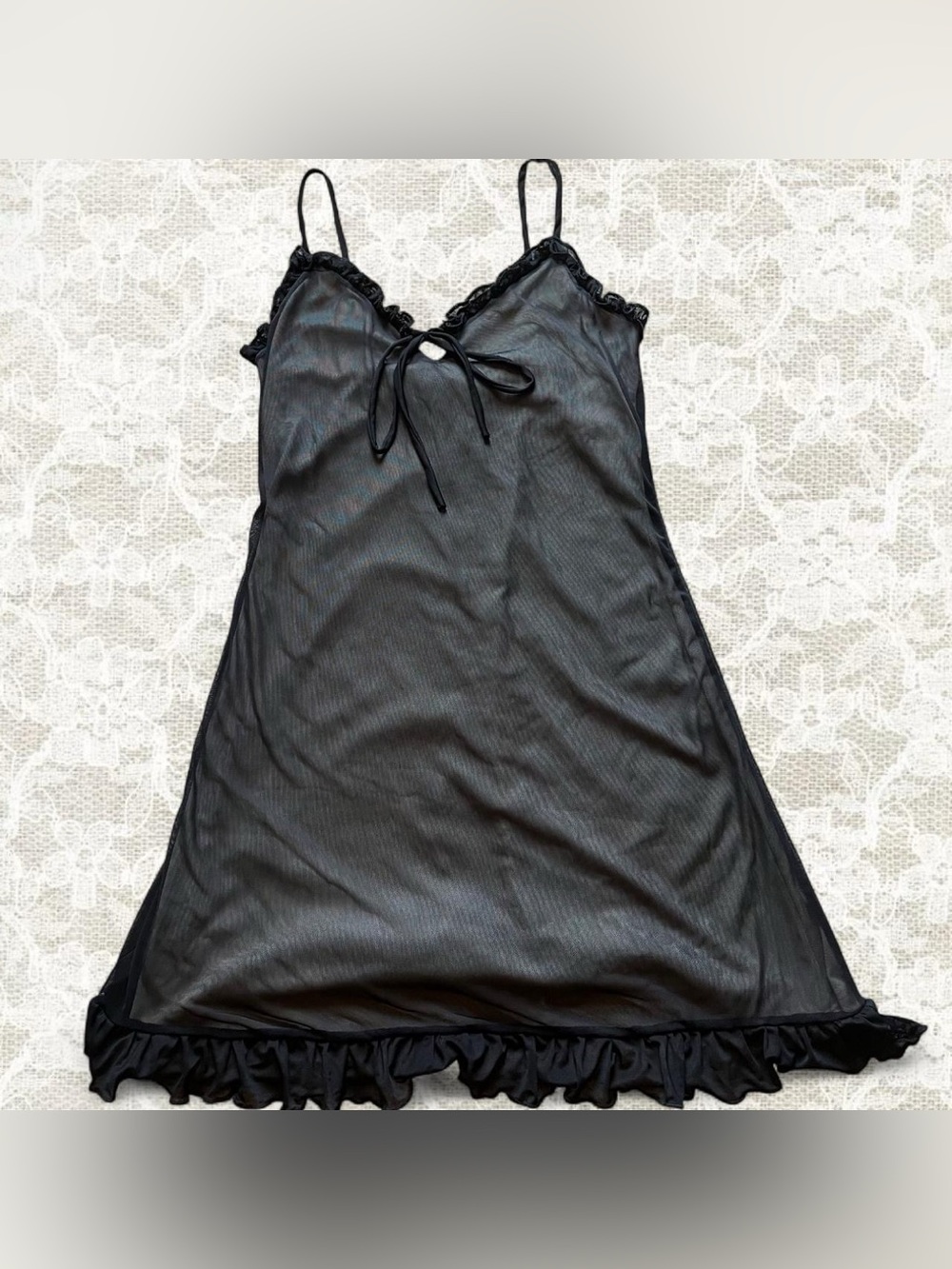 Caution To The Wind Black Sheer Lace-Trim Chemise